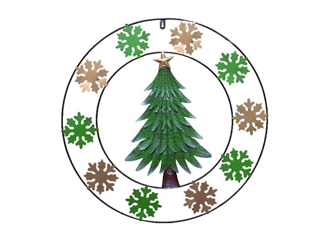 24" METAL WHEEL DÉCOR (TREE WITH SNOWFLAKES)